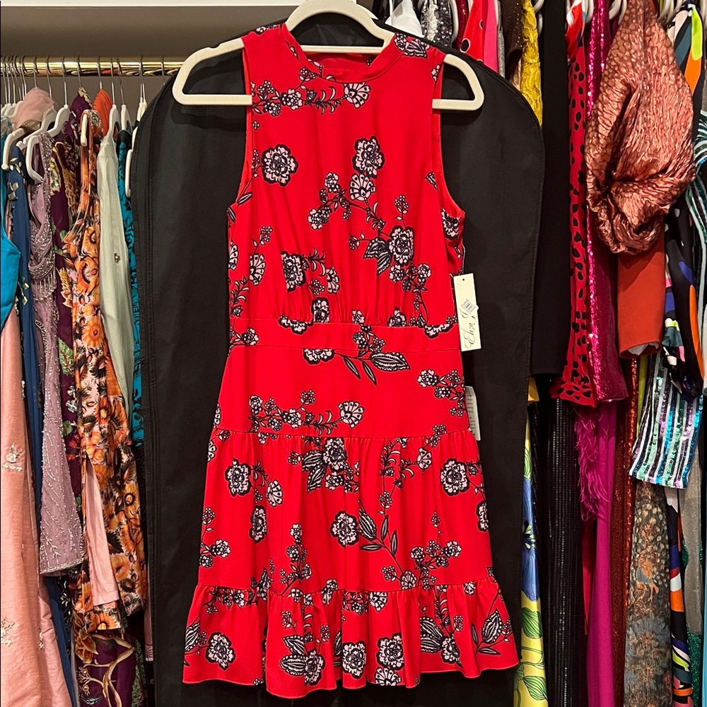 Eliza J Red Floral Midi Dress